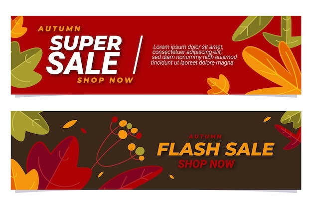 Flat autumn sale banners set