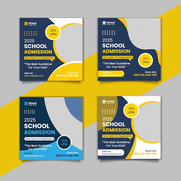 Flat back to school banner and school admission social media post set