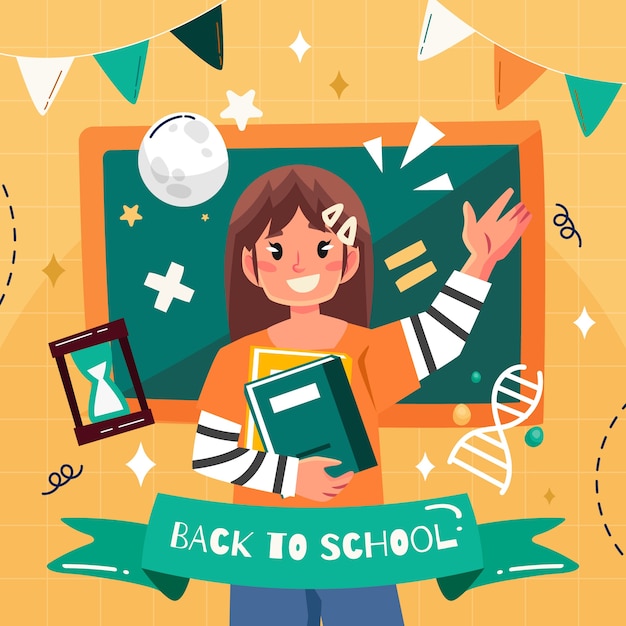 Flat back to school illustration with female teacher