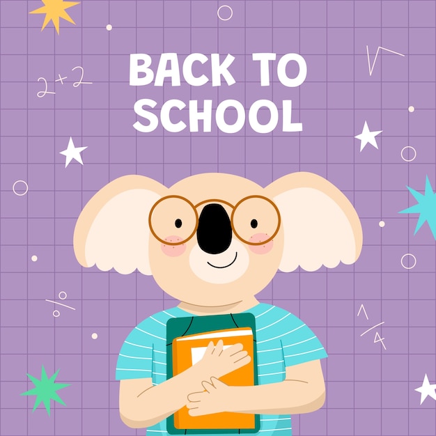 Flat back to school illustration with koala student