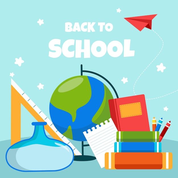 Flat back to school illustration with school supplies