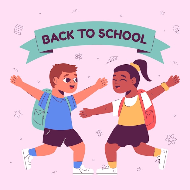 Flat back to school illustration with students