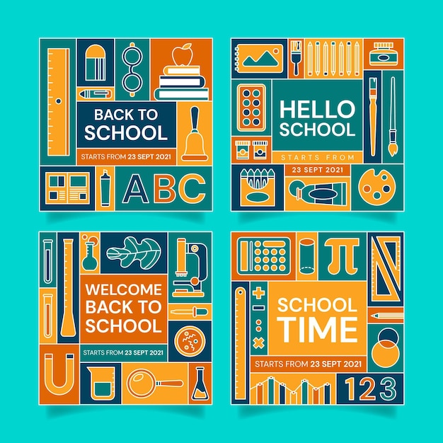 Flat back to school instagram posts collection