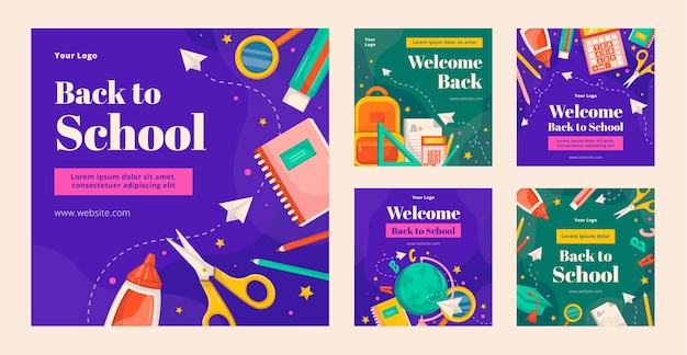 Flat back to school instagram posts collection