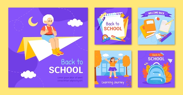 Flat back to school instagram posts collection