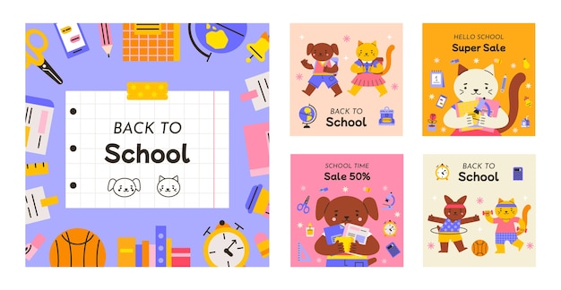 Flat back to school instagram posts collection