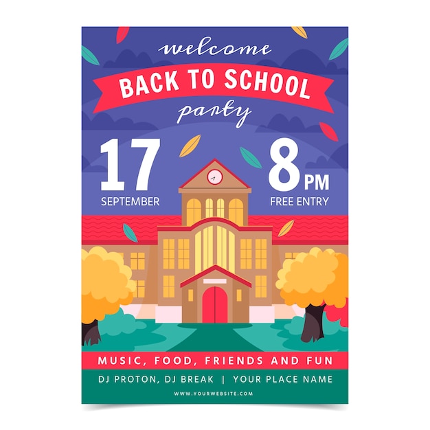 Flat back to school party vertical poster template