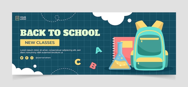 Flat back to school social media cover template