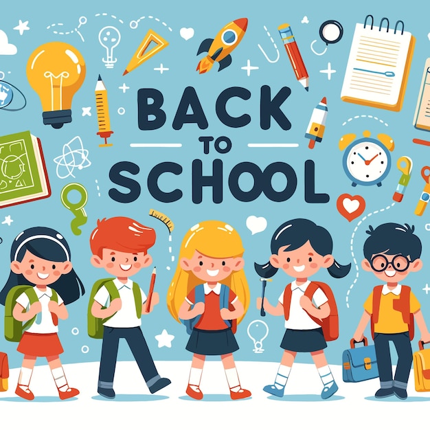 Flat back to school vector illustration background