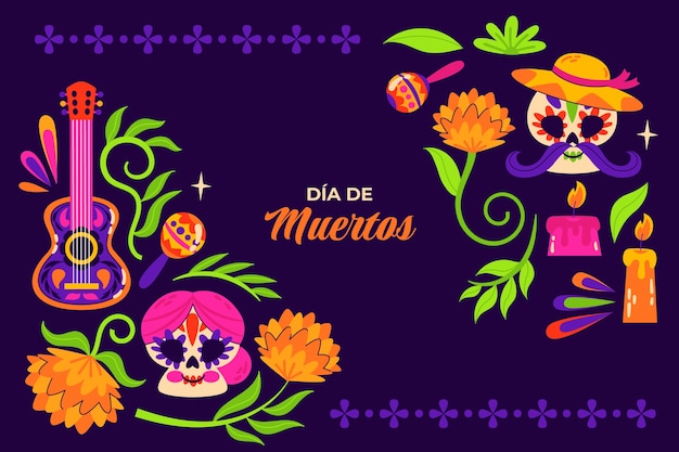 Flat background for dia de muertos celebration