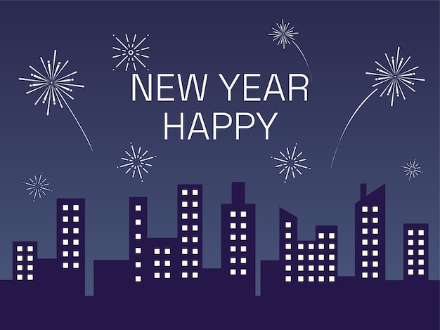 Flat Background Happy New Year Party Cityscape Vector Illustration Design.