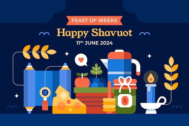 Vector flat background for jewish shavuot celebration