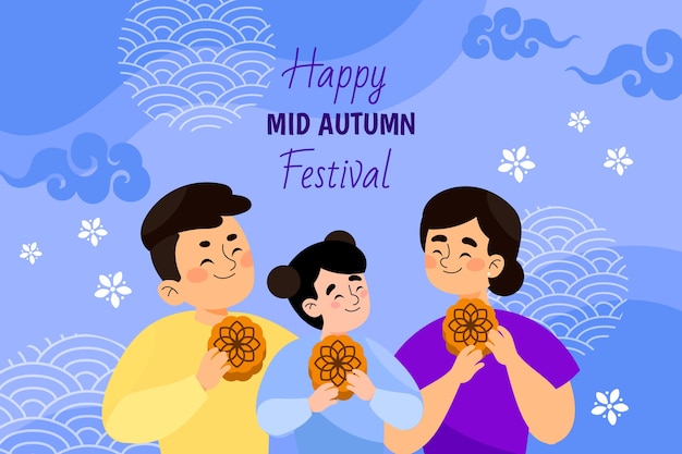 Flat background for mid-autumn festival celebration