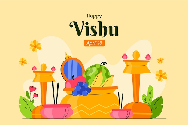 Flat background for vishu festival celebration