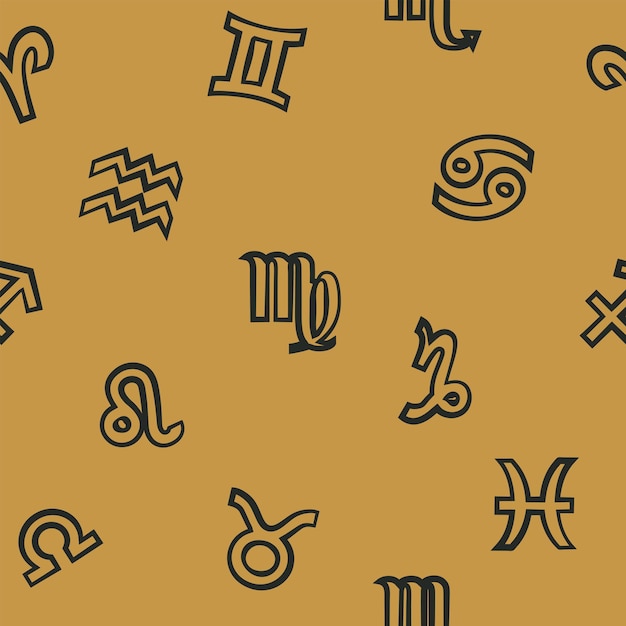 Flat background with signs of the zodiac Astrology seamless pattern with zodiac signs