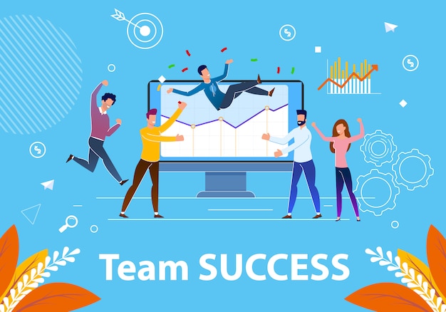 Flat Banner Team Success  Illustration. 