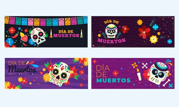 Flat banners collection  dia de muertos