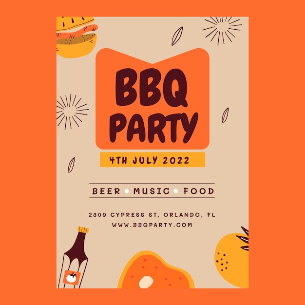 Flat bbq poster template