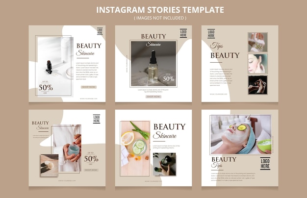 Flat beauty instagram story collection template Free Vector