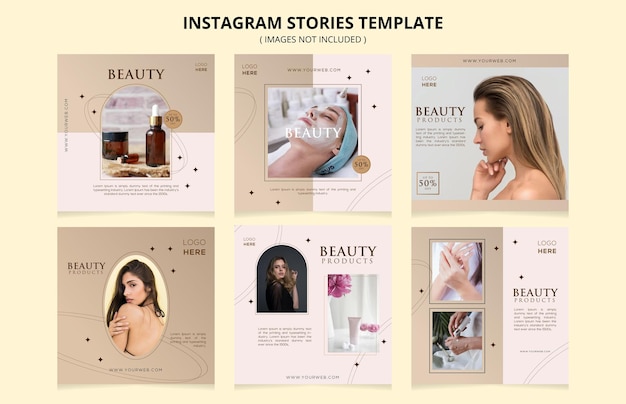 Flat beauty social media feed story collection template Free Vector