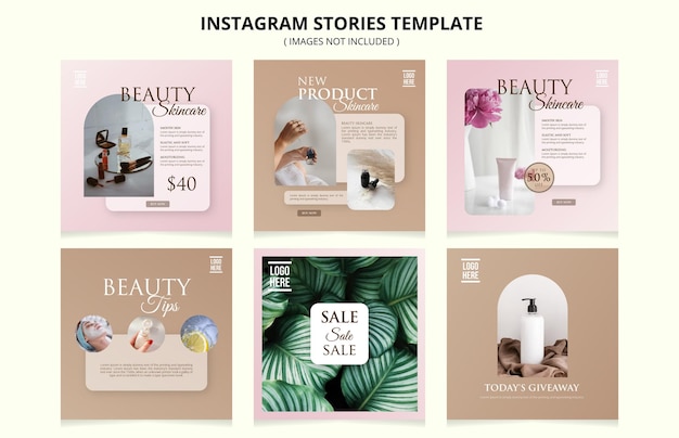 Flat beauty Social Media feed story collection template Free Vector