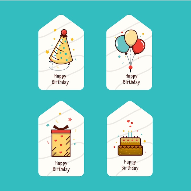 Flat birthday card with icon collection