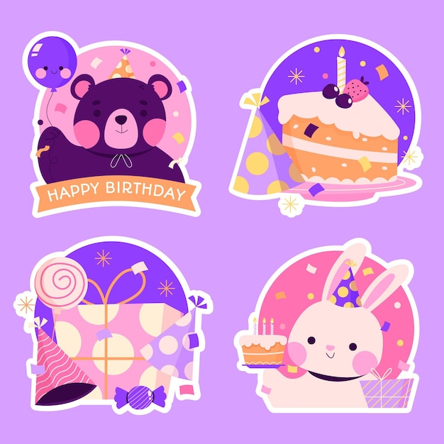 Flat birthday stickers collection