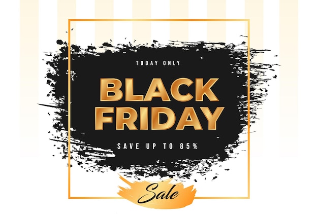 Flat black friday banner with grunge brush and gold effect text