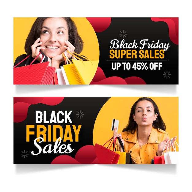 Flat black friday horizontal banners set