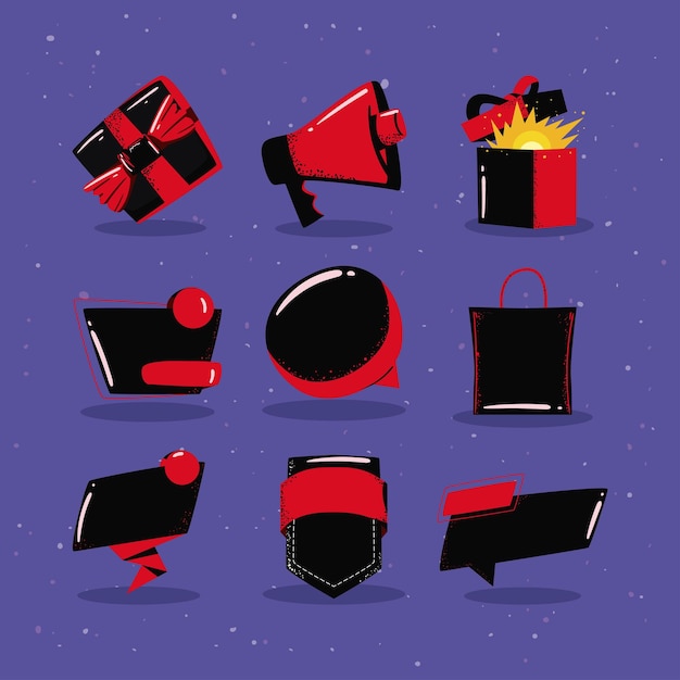 Flat black friday icons