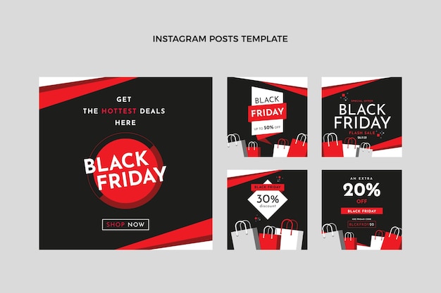 Vector flat black friday instagram posts collection