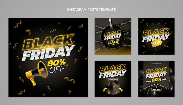 Flat black friday instagram posts collection