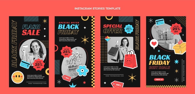 Flat black friday instagram stories collection