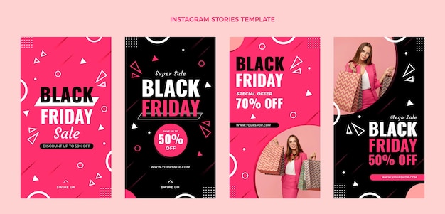 Flat black friday instagram stories collection