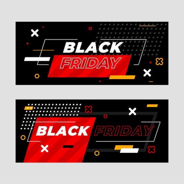 Flat black friday sale horizontal sale banners set