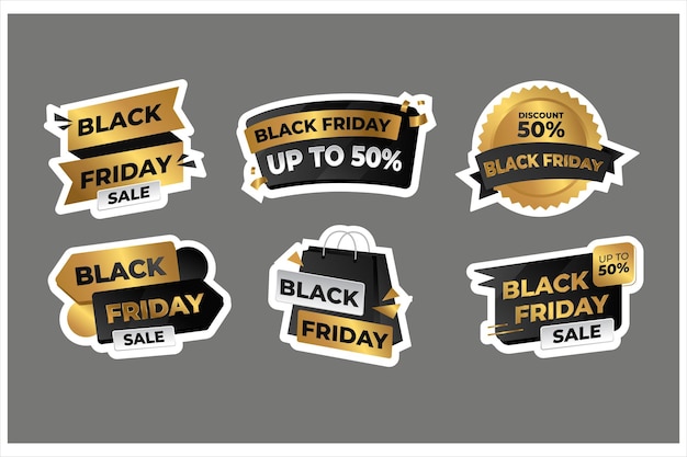 Flat black friday stickers design set vector