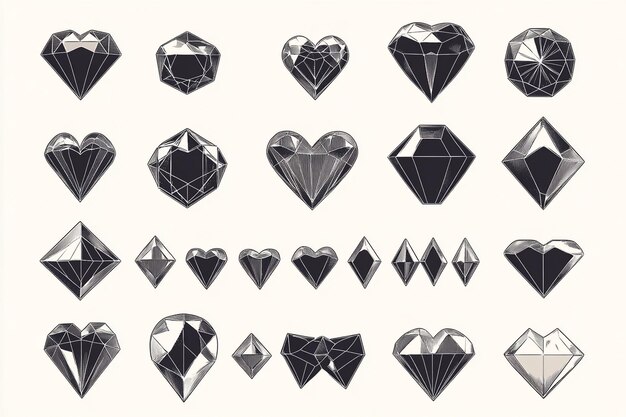 Vector flat black and white diamond shapes icon set