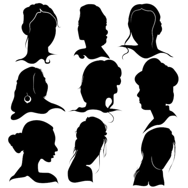 Flat black women silhouettes set Premium Vector