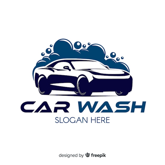 Flat blue car wash logo