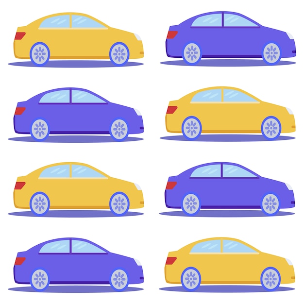 Flat Blue and Yellow Car Cartoon Seamless Pattern