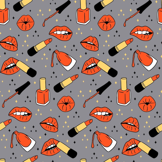 Vector flat bold female cosmetics seamless pattern