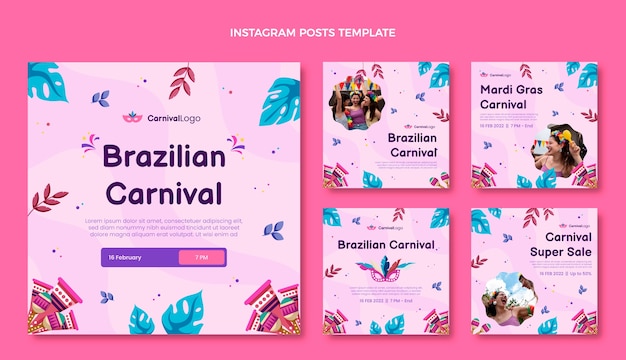 Flat brazilian carnival instagram posts collection