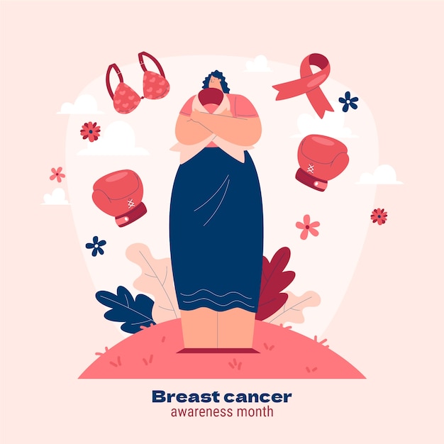 Flat breast cancer awareness month illustration