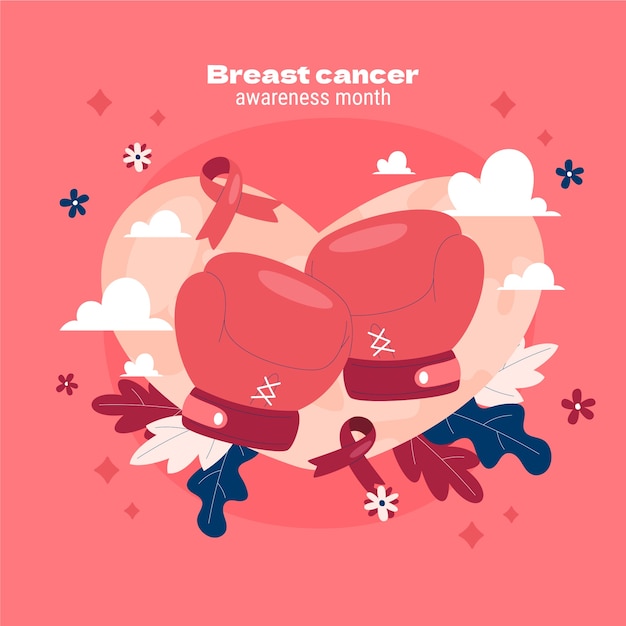 Flat breast cancer awareness month illustration