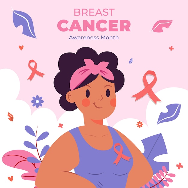 Flat breast cancer awareness month illustration