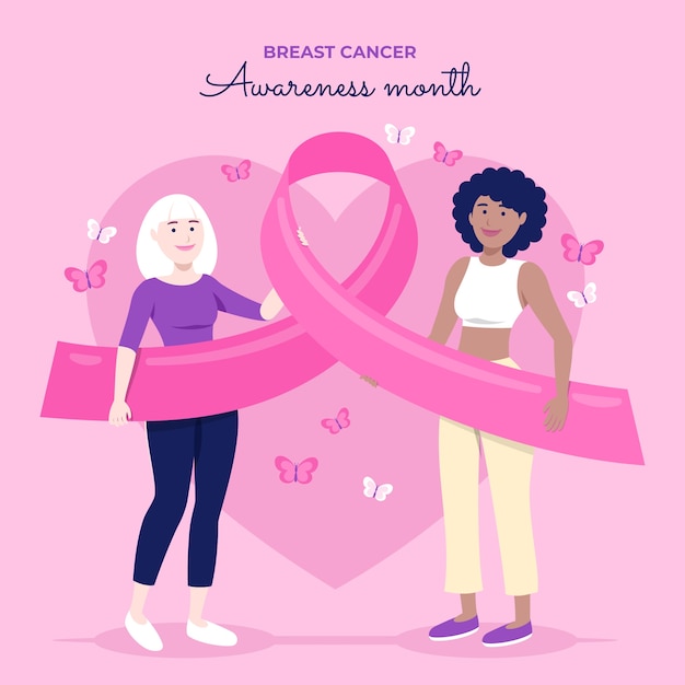 Flat breast cancer awareness month illustration