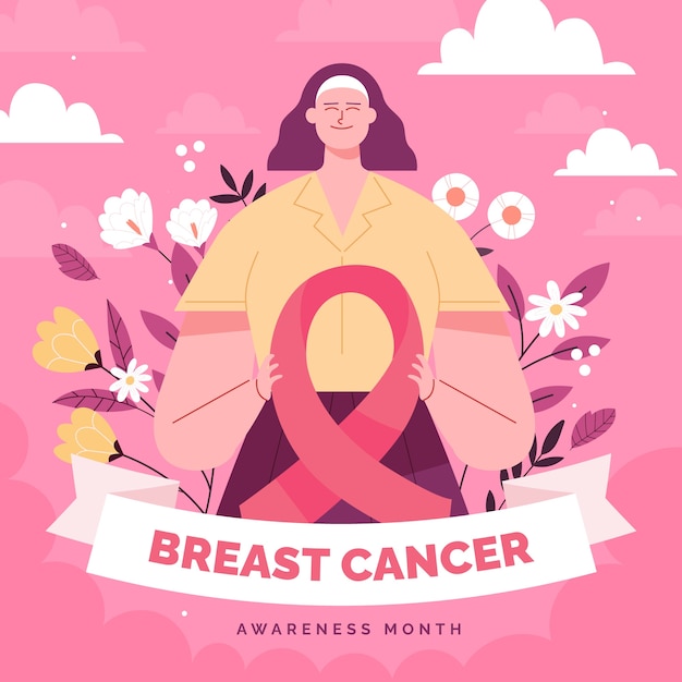 Flat breast cancer awareness month illustration