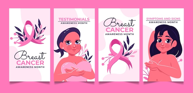 Flat breast cancer awareness month instagram stories collection