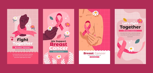 Flat breast cancer awareness month instagram stories collection