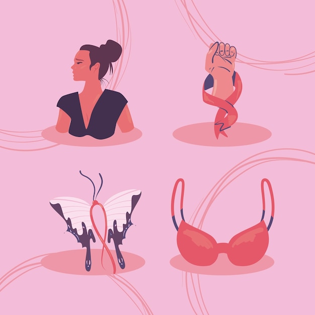 Flat breast cancer day icons